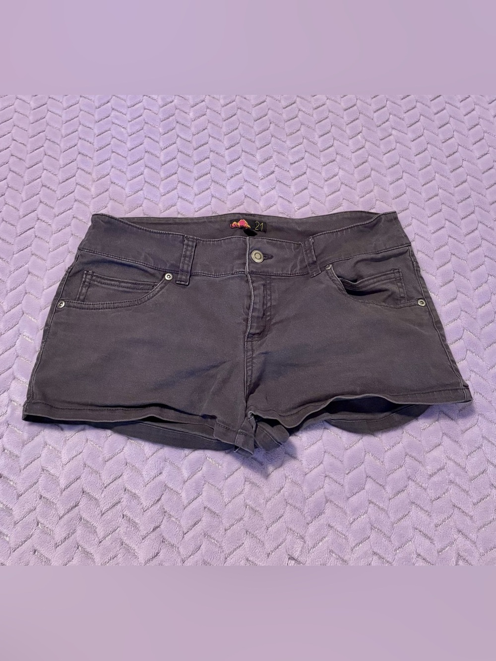 Forever 21 Charcoal Gray Denim Low-waisted Jean Shorts